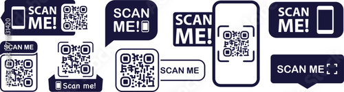 Scan qr code. Scan QR code flat icon with phone. Qr Code template for mobile app, payment and discounts. Barcode. Mobile payment and quick response codes. Scan me with smartphone. Vector illustration