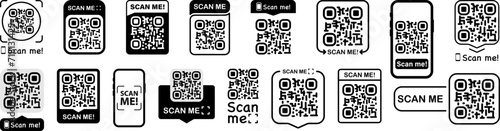 Scan qr code. Scan QR code flat icon with phone. Qr Code template for mobile app, payment and discounts. Barcode. Mobile payment and quick response codes. Scan me with smartphone. Vector illustration