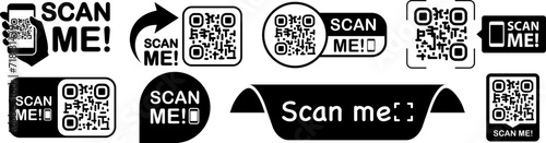Scan qr code. Scan QR code flat icon with phone. Qr Code template for mobile app, payment and discounts. Barcode. Mobile payment and quick response codes. Scan me with smartphone. Vector illustration
