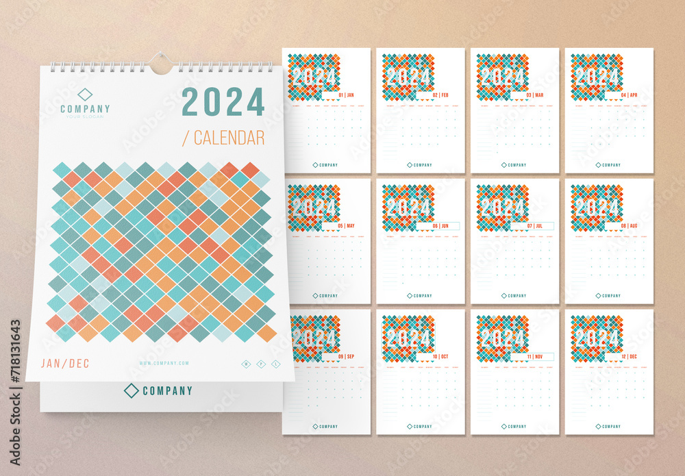 2024 Wall Calendar Layout Stock Template Adobe Stock