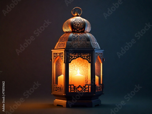 3d Crecent moon and lantern for Ramadan and Eid background design template with mosque for Muslim festival 