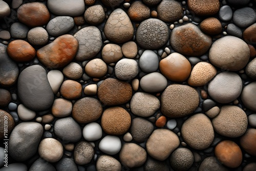 Textured riverbed stones smoothed by centuries of flow