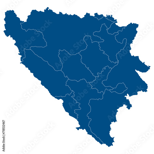 Bosnia and Herzegovina map. Map of Bosnia and Herzegovina in administrative provinces in blue color