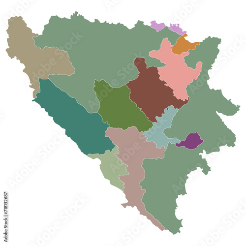 Bosnia and Herzegovina map. Map of Bosnia and Herzegovina in administrative provinces in multicolor