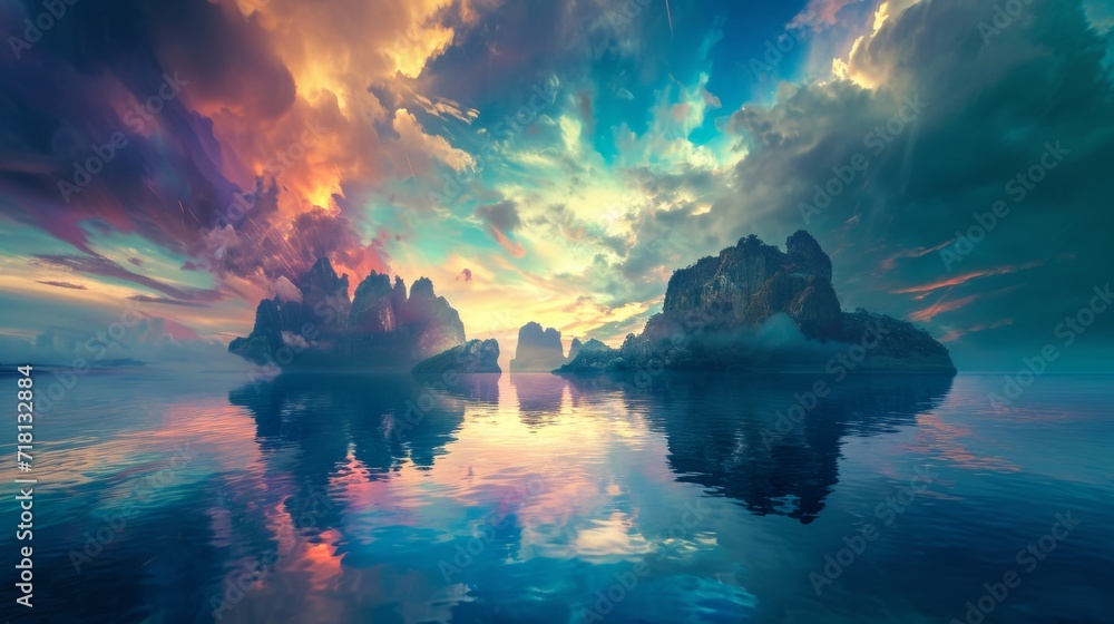 Vibrant Sky With Clouds Reflected in Water