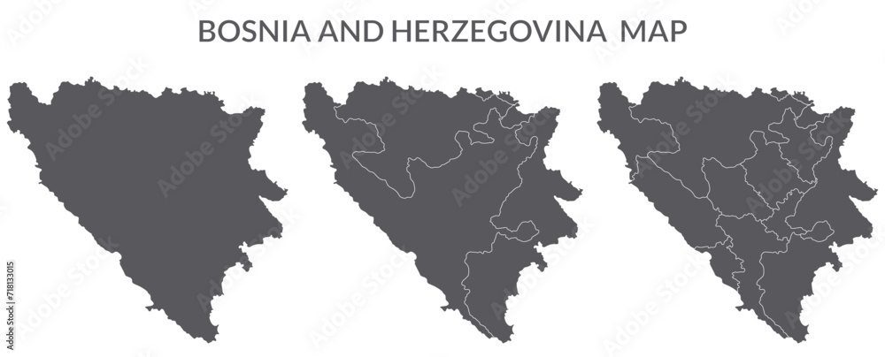 Bosnia and Herzegovina map. Map of Bosnia and Herzegovina in grey set