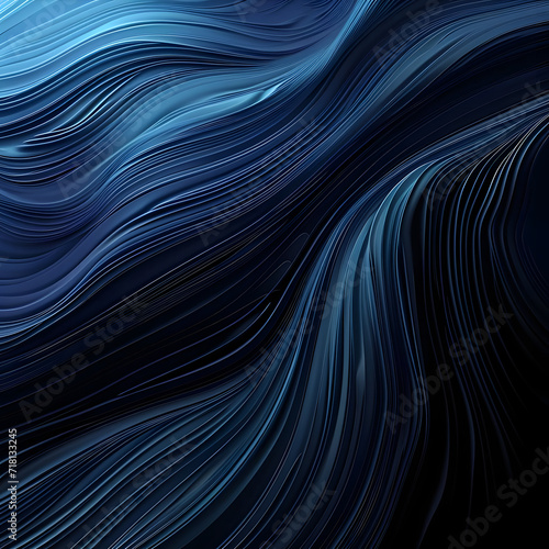 Abstract gradient background with vibrant blue and black colors, textured grain effect, and flowing waves, creating a dark, dramatic atmosphere with copy space.