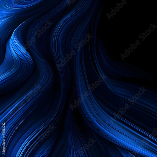 Abstract gradient background with vibrant blue and black colors, textured grain effect, and flowing waves, creating a dark, dramatic atmosphere with copy space.