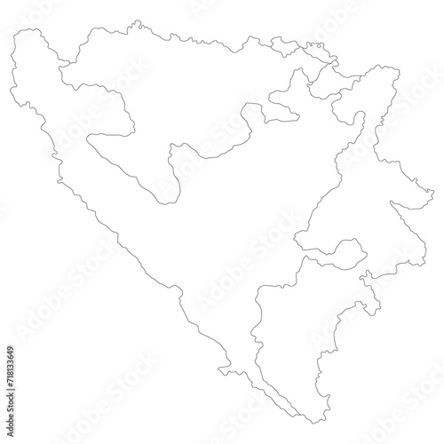 Bosnia and Herzegovina map. Map of Bosnia and Herzegovina in three mains regions in white color