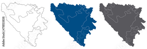 Bosnia and Herzegovina map. Map of Bosnia and Herzegovina in three mains regions in set