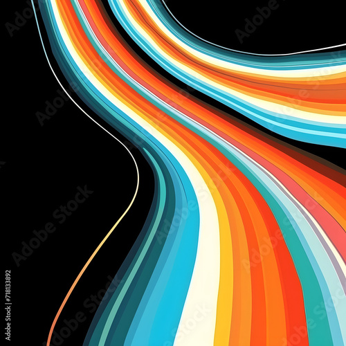 A mesmerizing vibrant rainbow color flow wave on a black background, evoking retro 70s, 80s, and 90s style. Perfect for music cover or dance party poster design.