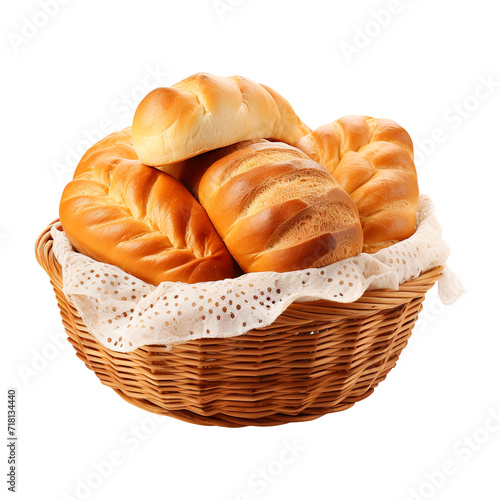 bread in basket isolated on white background