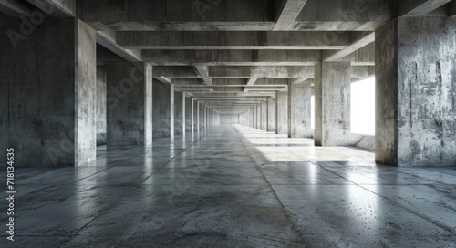 Urban Concrete Interior Perspective: Spacious Empty Room with Industrial Design and Textured Cement Flooring