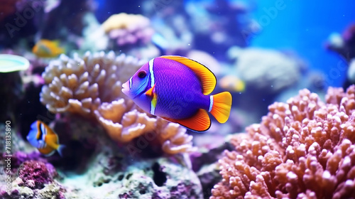 Fish on coral reef with deep ocean © Inlovehem