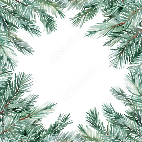 Hand-painted watercolor illustration of Christmas fir branches  creating a festive frame for greeting cards and invitations.