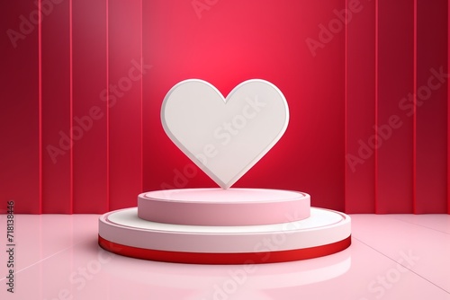Happy valentines day and stage podium with white heart shape lighting.