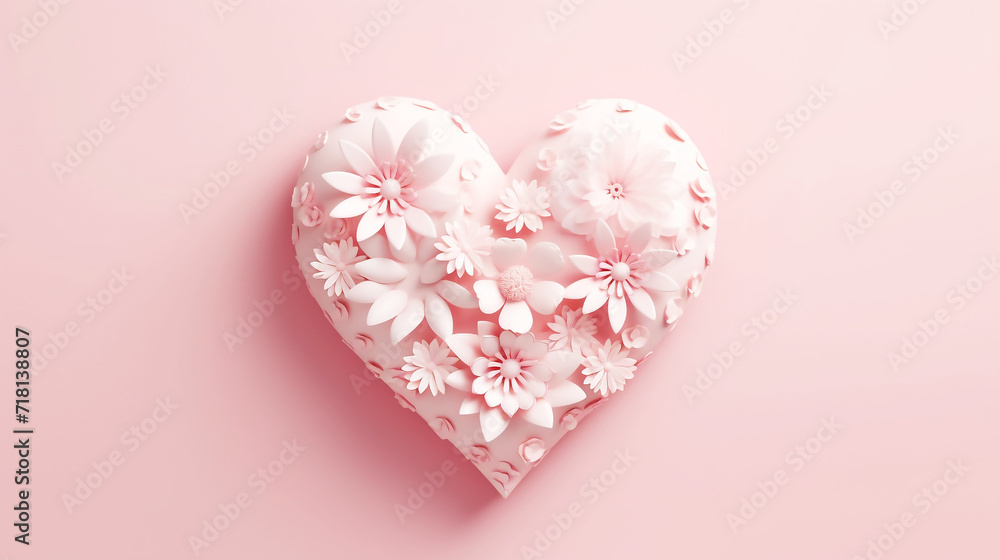 Flowers heart shape with pink background