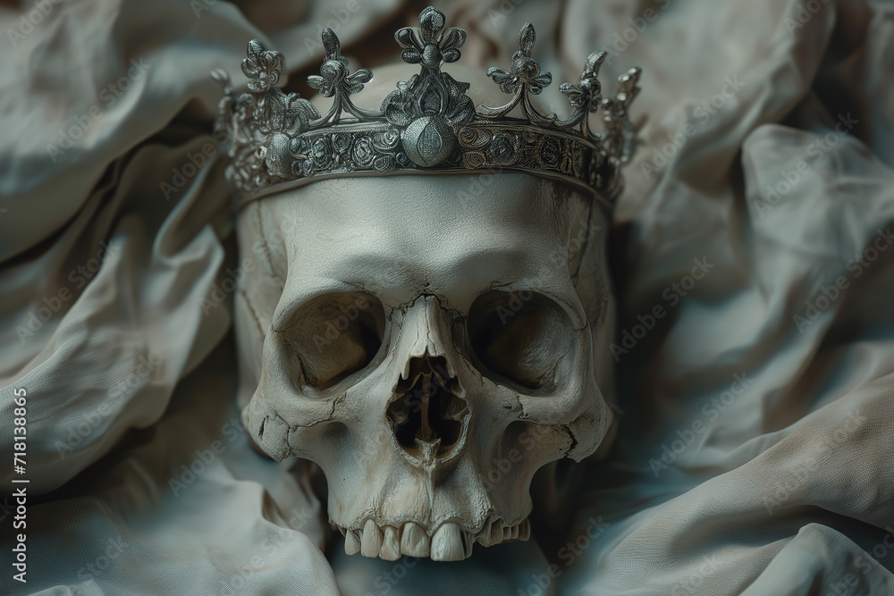 skull crowned with a crown on top of a cloth skull crowned with a crown on top of a cloth