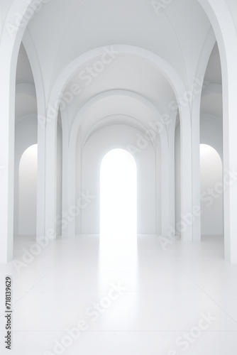 White empty interior with arches for your text or product product presentation with copy space  room mockup  white floor