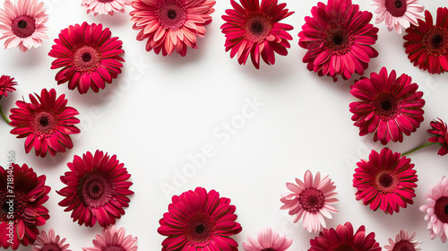 light pink and deep magenta gerbera daisy flowers frame and space for messages for valentine's day background - Generative AI