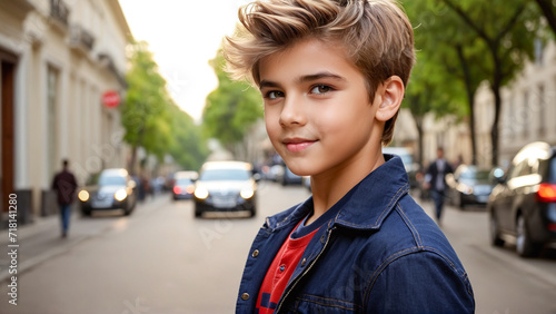 young boy with hair style , looking at the camera , teen boy portrait, portrait of a beautiful young white european american model, teen boy style concept