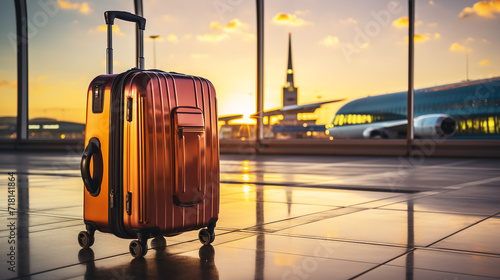 Suitcase in airport background