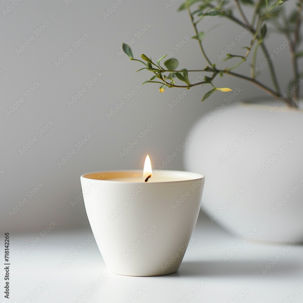 White Candle on Table, Classic and Serene Home Decor Accent White Candle on Table, Classic and Serene Home Decor Accent