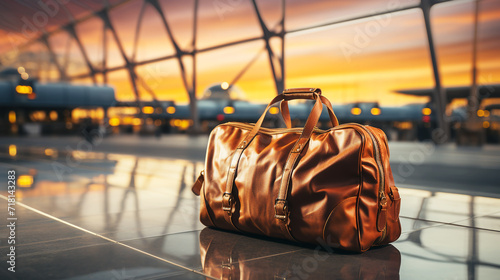 Travel bag with airport background photo