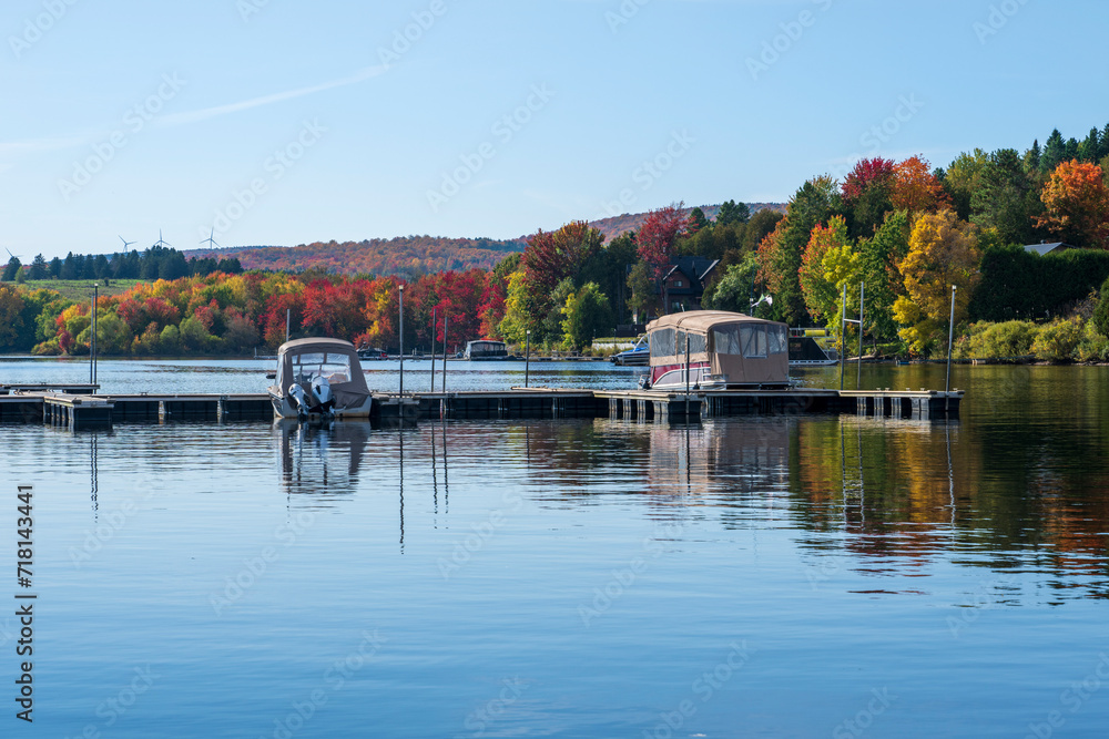 An empty marina in the Quebec fall colors An empty marina in the Quebec fall colors