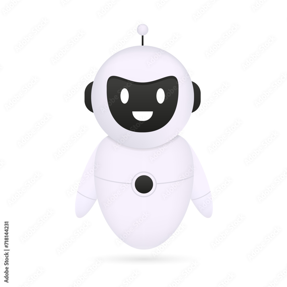 Chat Bot neural network, AI servers and robots technology. Smiling robot. Artificial intelligence robot. Robot assistant for customer support Of Website Or Mobile Applications. Vector illustration Chat Bot neural network, AI servers and robots technology. Smiling robot. Artificial intelligence robot. Robot assistant for customer support Of Website Or Mobile Applications. Vector illustration