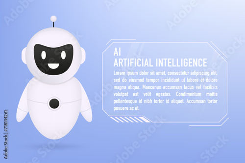 AI technology posters with cute robot character. AI servers and robot technologies. Voice support service bot. A robot assistant for website or mobile application customer support. Vector illustration
