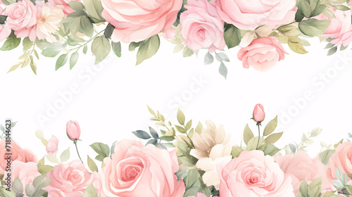 Beautiful watercolor rose bouquet pattern design, romantic and feminine style Valentine s day background. photo