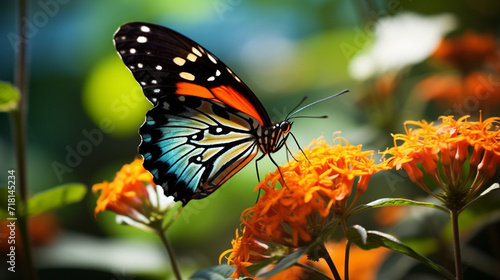 Beautiful butterfly on flowers. selective focus. Generative Ai,