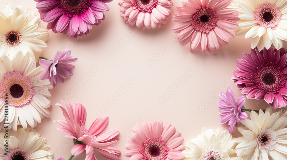 light pink and white gerbera daisy flowers frame and space for messages for valentine's day background - Generative AI light pink and white gerbera daisy flowers frame and space for messages for valentine's day background - Generative AI