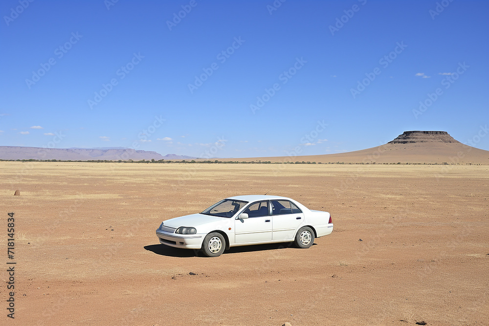 Car in the desert on a bright sunny day, recreation and tourism Car in the desert on a bright sunny day, recreation and tourism