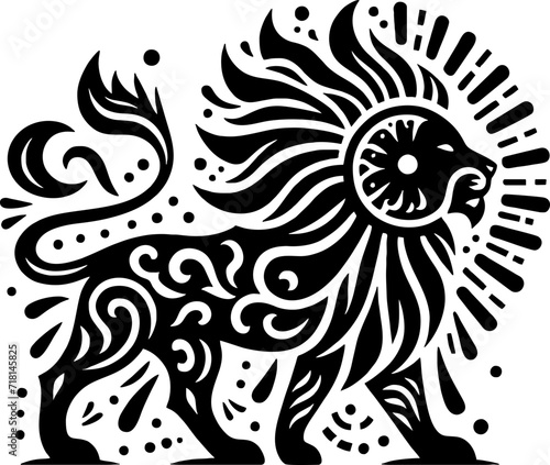 Lion silhouette vector black logo in the style of mexican muralism