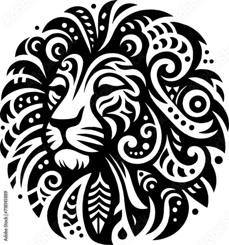 Lion silhouette vector black logo in the style of mexican muralism