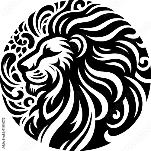 Lion silhouette vector black logo in the style of mexican muralism