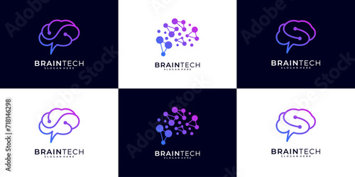 Set of brain tech logo.