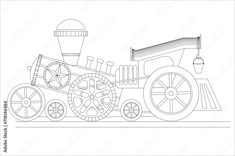 Vintage cartoon steam locomotive train, vector illustration