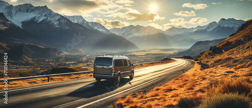 Van car on road with mountain background