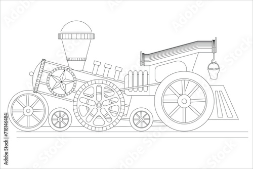 Vintage cartoon steam locomotive train, vector illustration