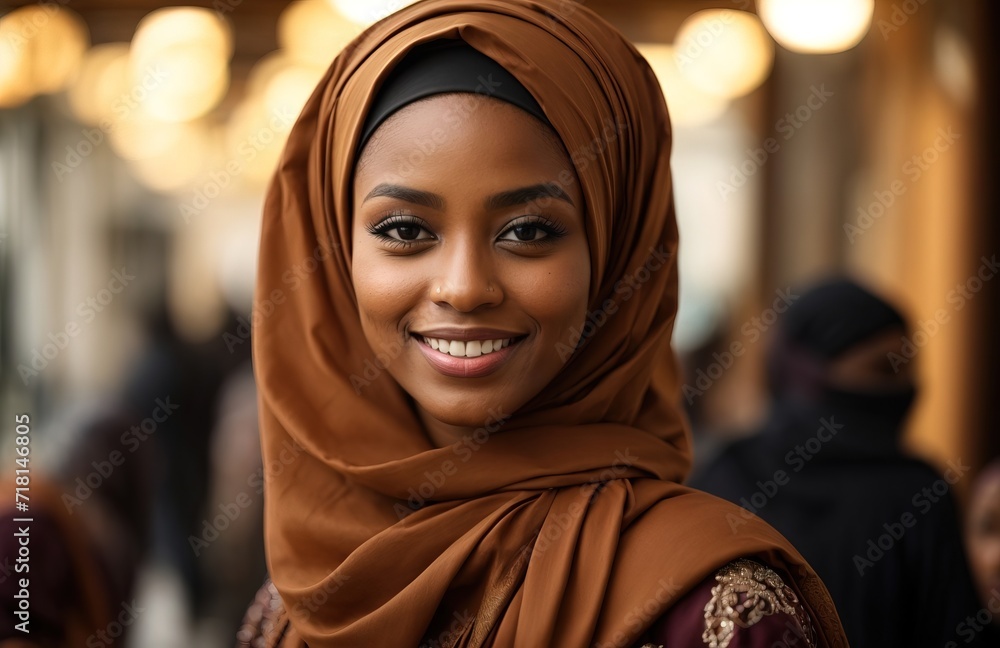 Smiling women in traditional hijab and looking at camera Smiling women in traditional hijab and looking at camera