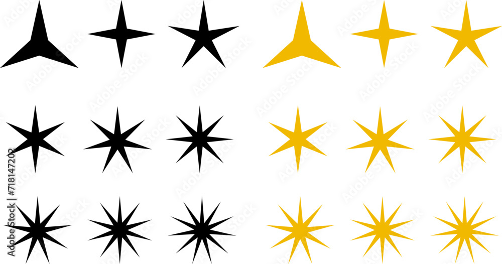 Stars collection. Star vector icons. Golden and Black set of Stars isolated on Transparent Background Stars collection. Star vector icons. Golden and Black set of Stars isolated on Transparent Background