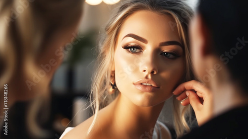 Professional makeup artist makeup for women in beauty salon photo