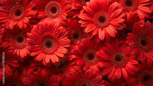 Summer blossoming delicate red gerbera daisies on blooming flowers festive background - Generative AI