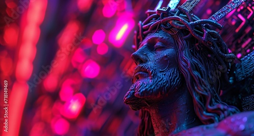 Cyberpunk Jesus Christ. The savior of mankind in Future