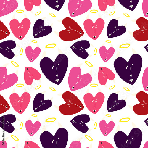 Bright Valentine's Day pattern with strange hearts. A pattern of devilish love hearts.