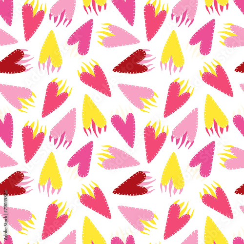 Bright vivid Valentines Day seamless pattern with magical hearts.