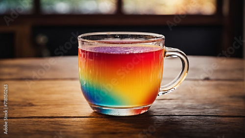 cup of colorful liquid on a wooden table